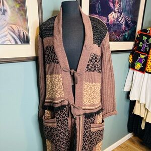 Carole Little Brown Beige 90% Wool Knitwear Long Cardigan Sweater Size Large